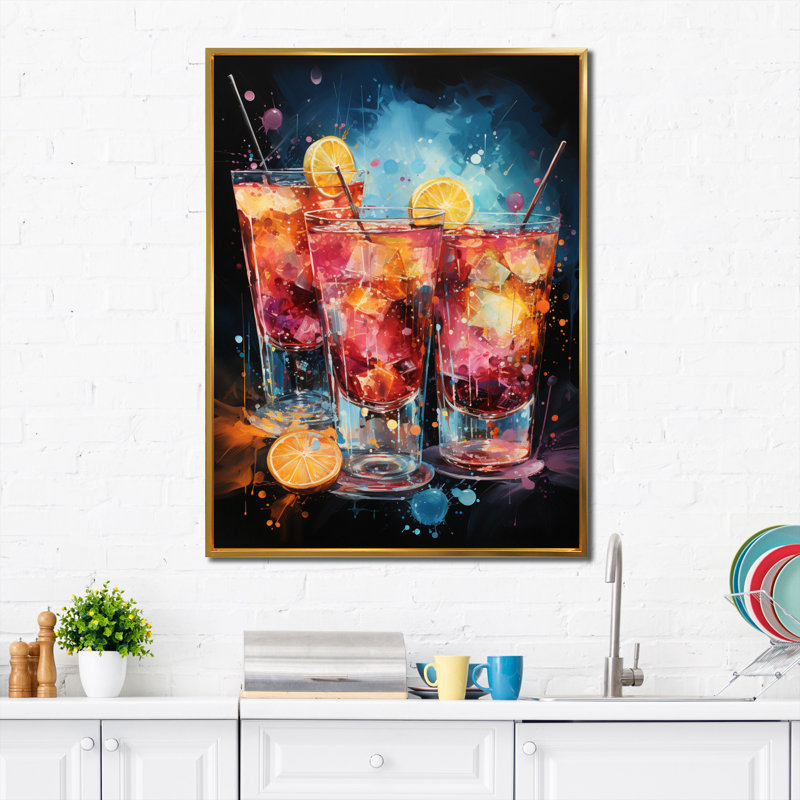 «Luai Cocktail Cocktail Confetti VII», reproduction sur toile, H 44 po x l 34 po x P 1,5 po, Cadre flottant doré