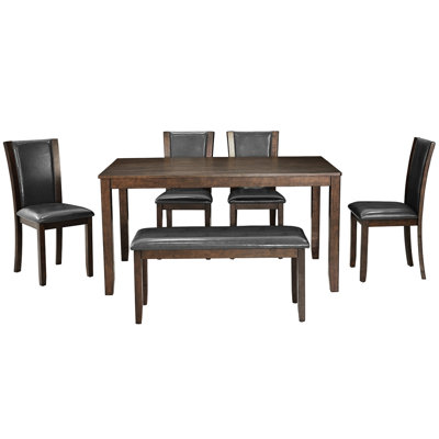 Ensemble de table de salle à manger 6 pièces avec banc et chaises, ensemble de table à manger en bois pour 6 personnes