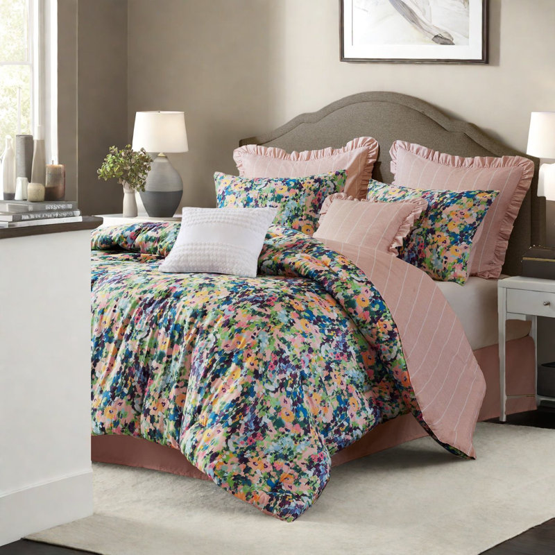 Premium Cotton Queen Bedding Set, Floral Design For All-season Comfort