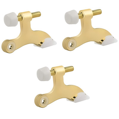 MUNEK Adjustable Hinge Pin Door Stop, Polished Brass Finish with White Rubber Tip, 3-Pack