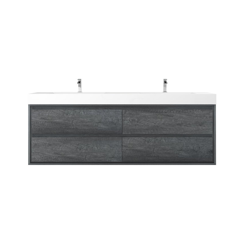 72'' Double Bathroom Vanity with Acrylic Top, Smoke Oak