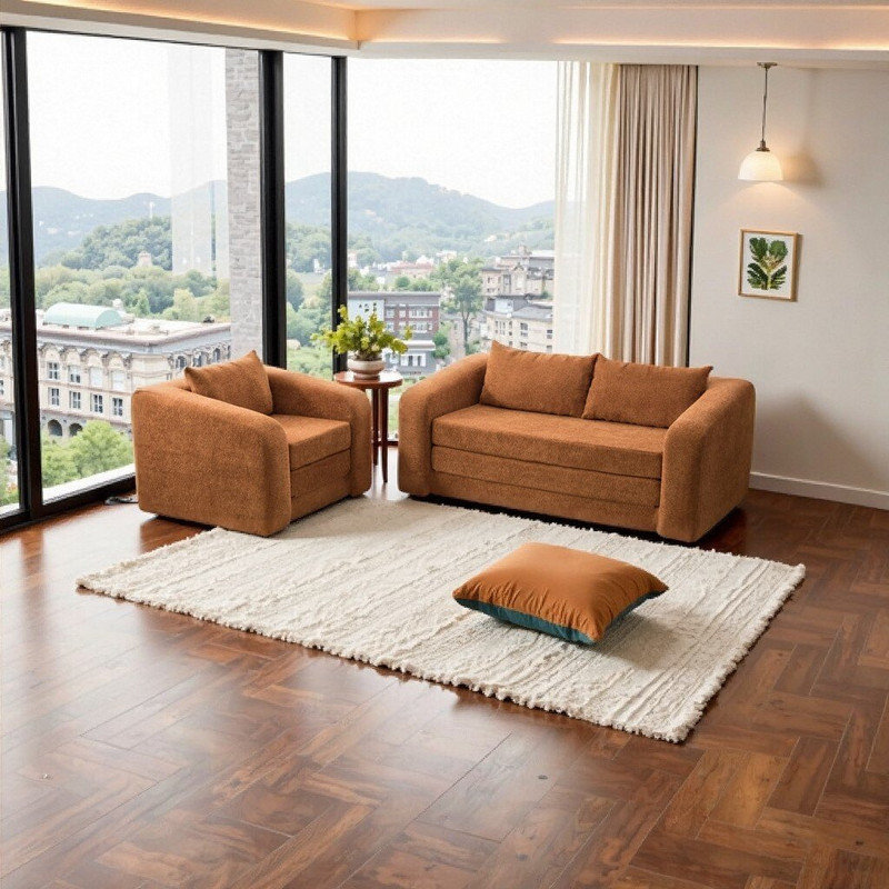 Canapé-lit pliable 2 pièces Raindrop Chenille - Mousse multifonctionnelle, haute densité, sans assemblage, Orange