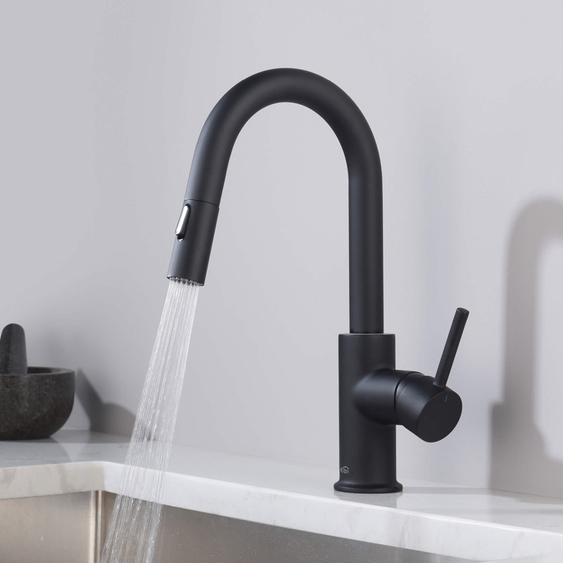 Luxe Pull Down Single Handle Kitchen Faucet, Matte Black