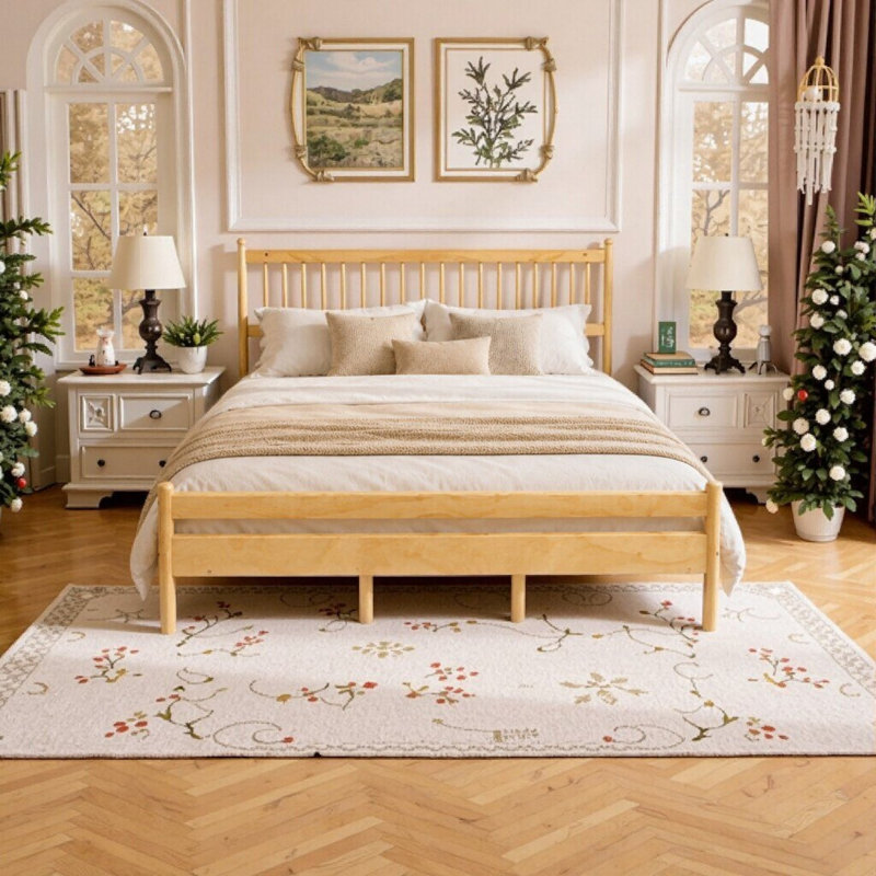 Lit traditionnel très grand avec tête et pied de lit, structure en pin massif avec support renforcé et rangement sous le lit
