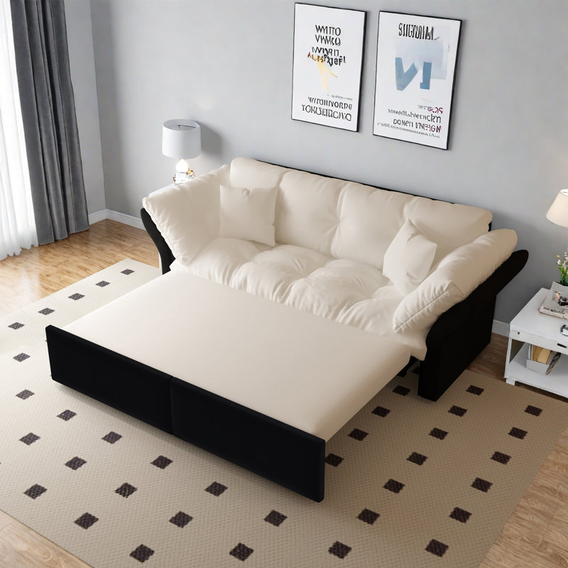 2 Seater Velvet Sofa Bed, Beige