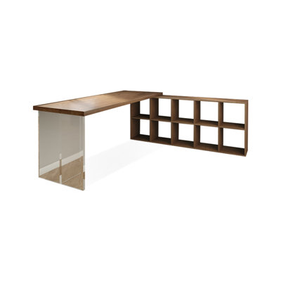 78.74"Light walnut L-Shaped Solid Wood desk