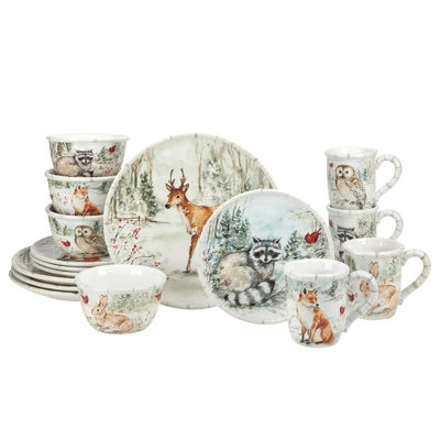Certified International Winter's Walk 16-piece Dinnerware Set – Includes 4 Dinner Plates, 4 Dessert Plates, 4 Mugs, 4 Ice Cr In Brown;white