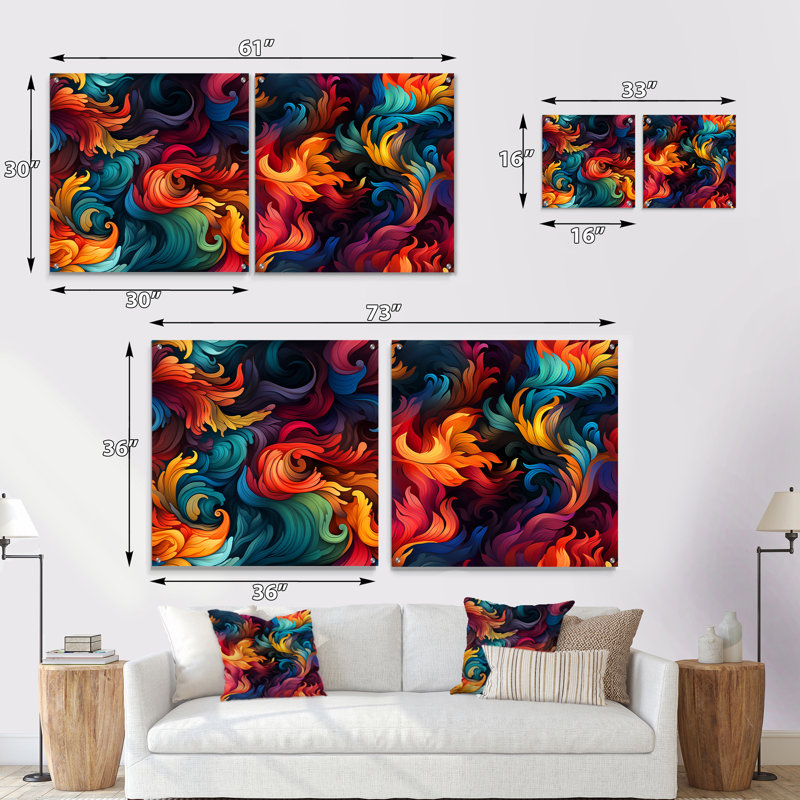 Casion - Ensemble de 2 reproductions d'art abstrait en acrylique sur verre, H 16 po x l 33 po
