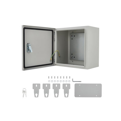 Steel Electrical Junction Box, Weatherproof Indoor Outdoor Enclosure, Wall Mounted IP67 Dustproof Metal Box with Safety Locks, Mounting Plate & Keys