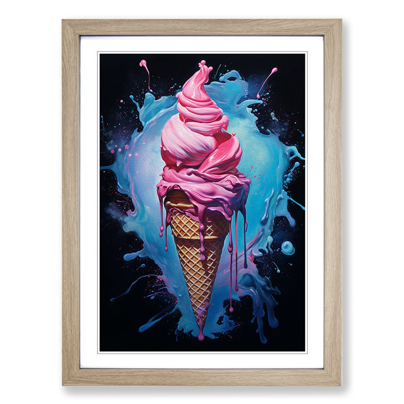Ice Cream Gestural - Framed Print, Oak, 34cm H x 25cm W x 2cm D