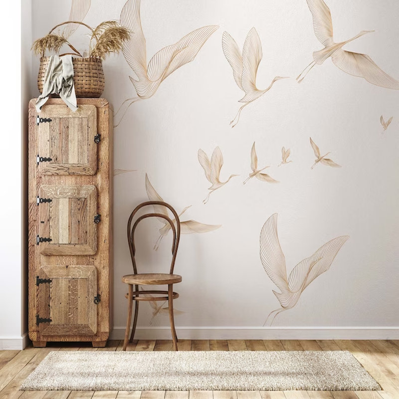 Vol Featherlight - Hérons minimalistes en mouvement, L 160 po x l 108 po