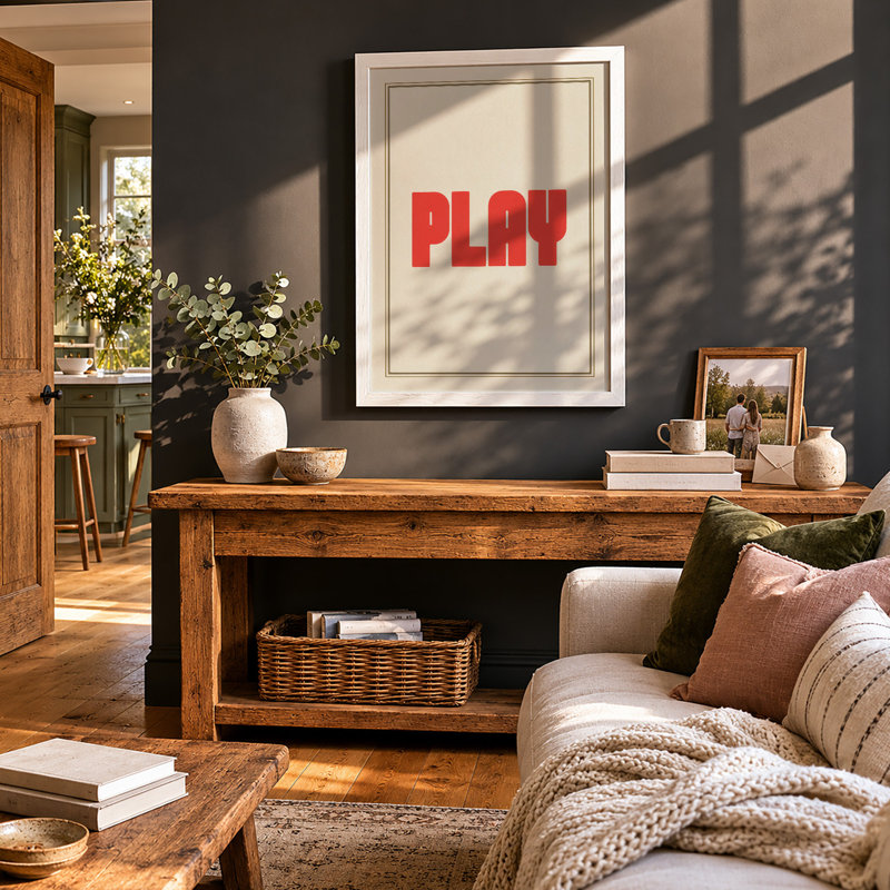 Play Typography - Framed Print, A3 - 42.0 x 29.7 cm, White