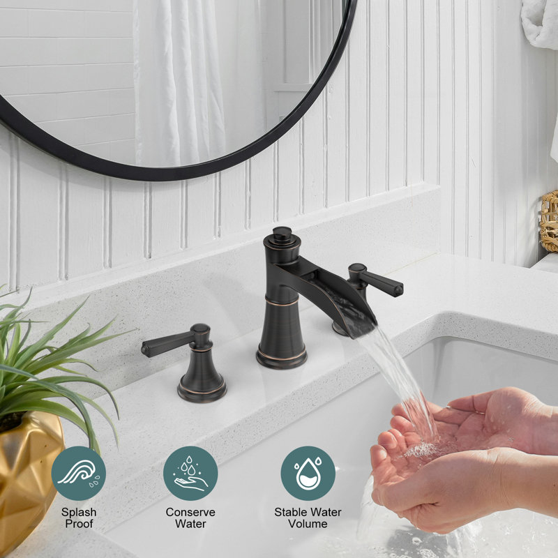 Waterfall 8 In. Widespread Double-Handle Bathroom Faucet Set 3-Holes Vanity Sink With Metal Drain, Oil Rubbed Bronze