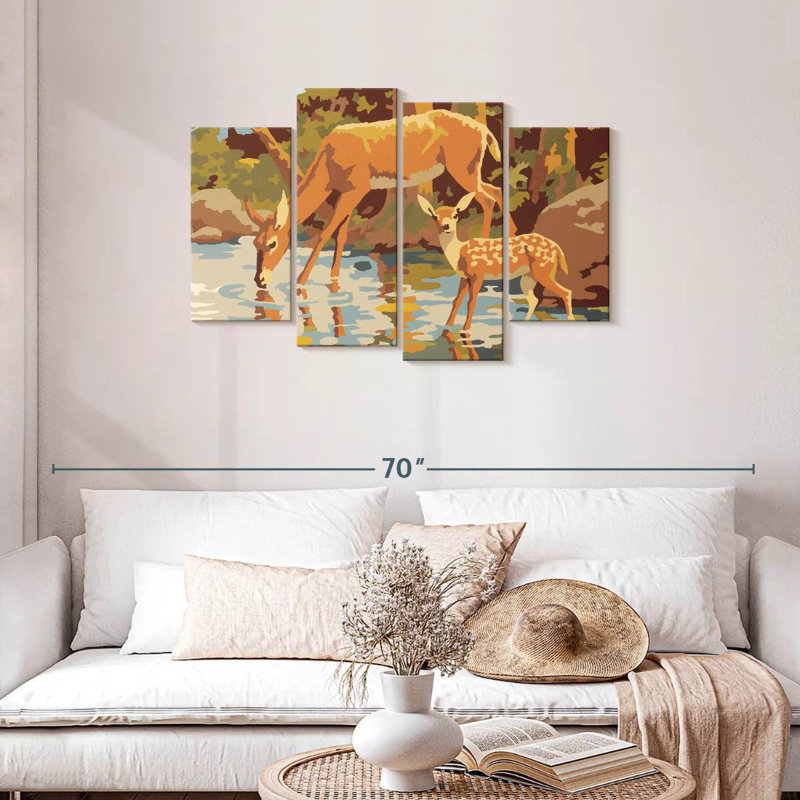 Cerf et fauve, H 27 po x l 43 po