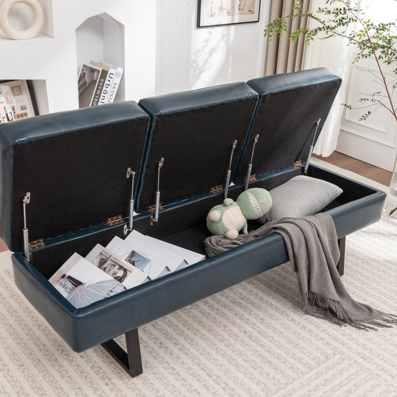 Banc de rangement rembourré en similicuir Charice, Bleu
