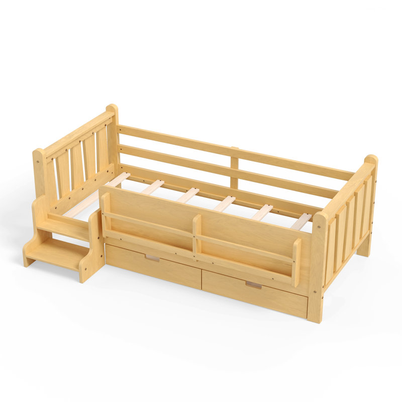 Lit pour chambre à coucher, lit avec tiroirs de rangement, lit en bois avec de jolis escaliers et garde-corps, Lit simple