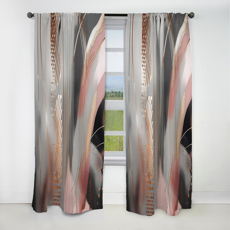 Pink Rose Gold Circle Complexity I - Modern Shapes Abstract Blackout Curtain - 1 Panels, 52" W x 108" L