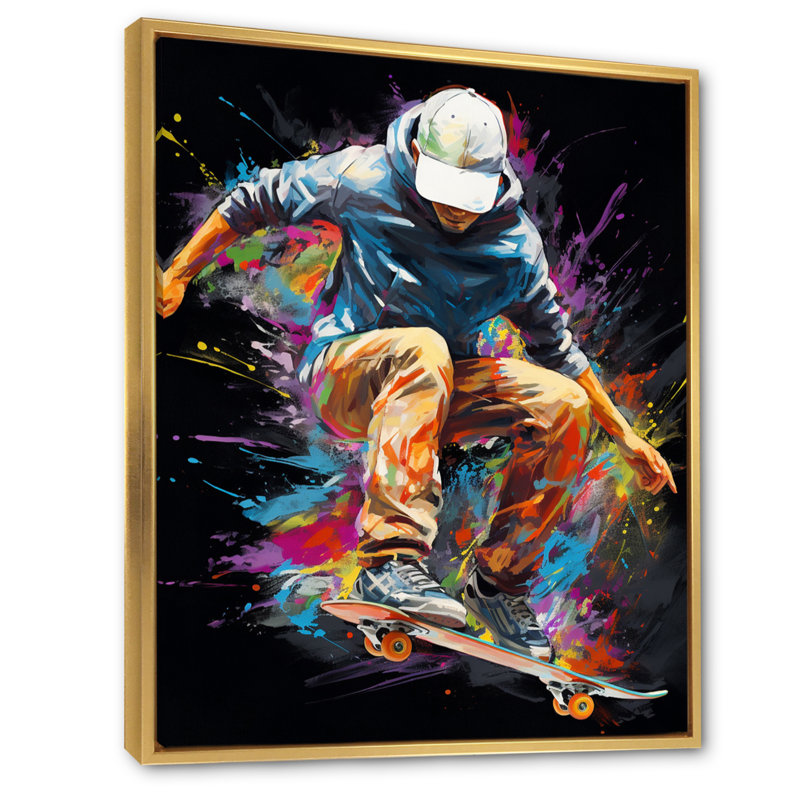 Skateboard Urban Flow VI - impressions sur toile de sport, H 44 po x l 34 po x P 1,5 po, Cadre flottant doré
