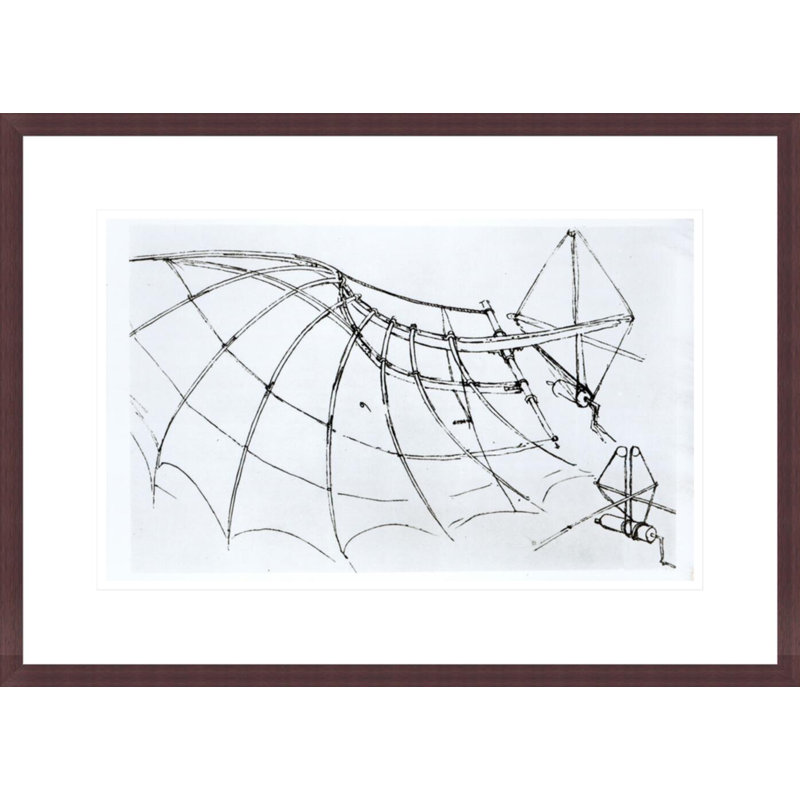 Diagram of a mechanical wing manuscript B by Leonardo da Vinci -Framed Giclee Print, H 15,61 po x l 21,75 po