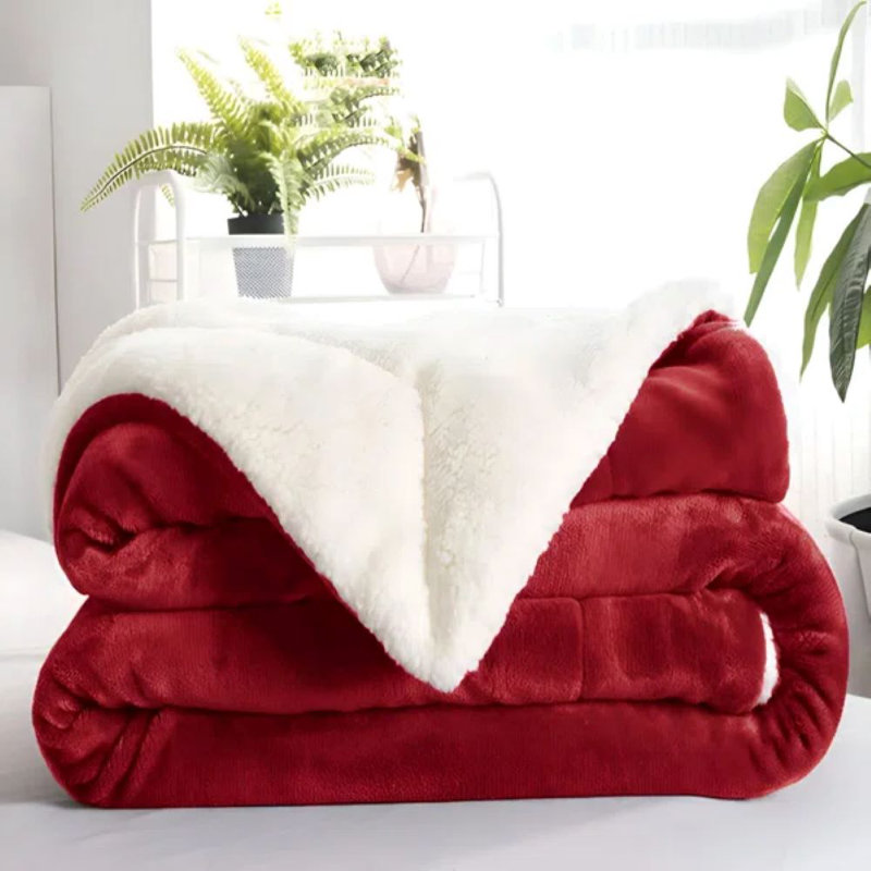 Kaylie Soft Sherpa Fleece Fur Thick Dual Sided Reversible Blanket Throw, Burgundy, 150cm x 200cm