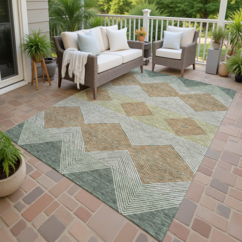 Machine Washable Indoor/Outdoor Chantille ACN2545 Geometric Rug, Basil, 8' x 10'