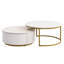 Table basse ronde emboîtable avec plateau et tiroir pratique en blanc et or-1212324068