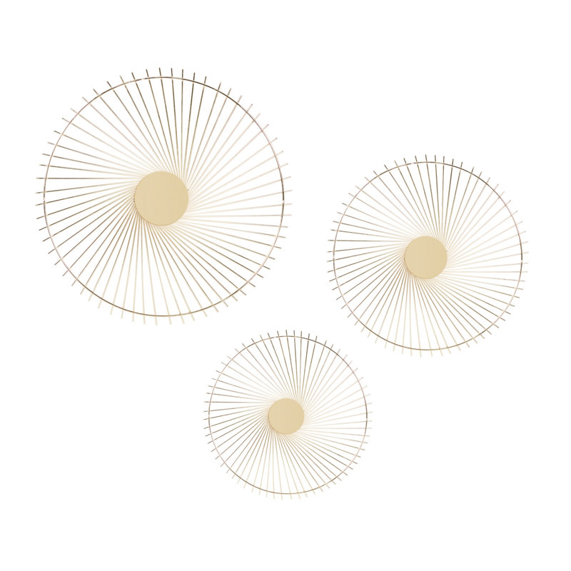 Gold Circular Metal Sunburst Wall Sculpture Set of 3