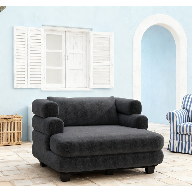 Oversized Chaise Lounge 52.4" Modern Comfy Lounger Chenille Upholstered Sofa Bed, Black