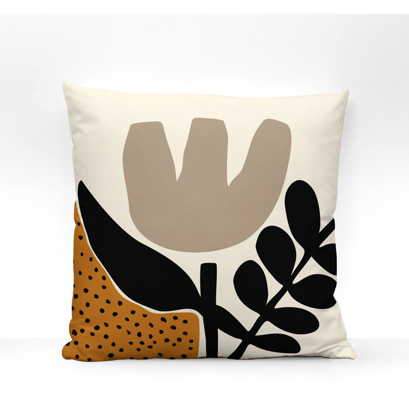 Coussin intérieur / extérieur en polyester filé Miso, 15 po x 15 po, Orange / blanc cassé / beige / noir