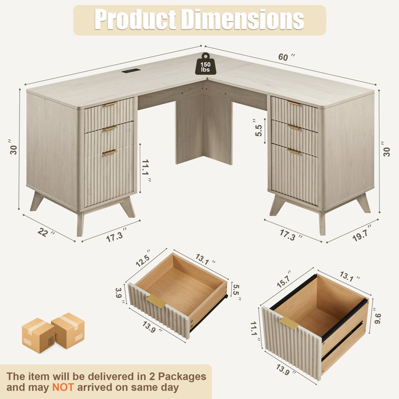 Bureau de direction en L 59 po, Aulne blanc