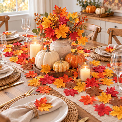 500-Pack Artificial Maple Leaves for Fall Table Decor and DIY Crafts