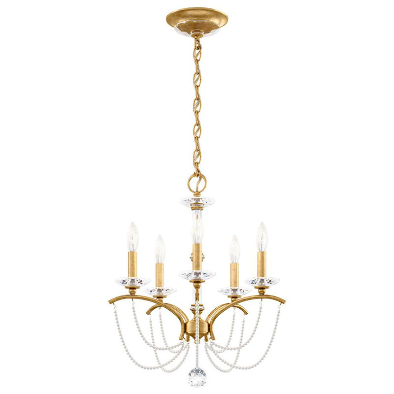 Priscilla 5 - Light Chandelier, Heirloom Gold/White Pearl