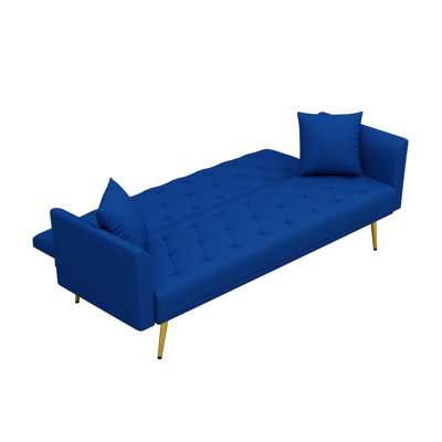 Canapé-lit pliant capitonné 72,5 po moderne en velours avec deux coussins décoratifs, adapté pour le salon, la chambre à coucher et un appartement