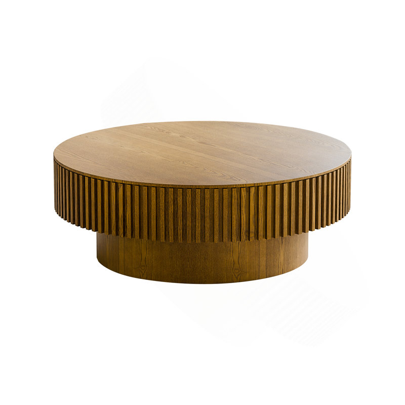 Table basse ronde avec rangement caché, H 14 po x L 39,37 po x l 39,37 po, Brun