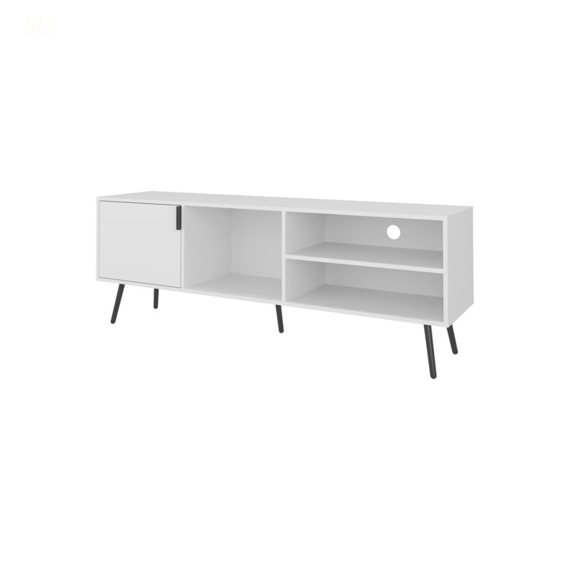Meuble télé Mescal avec rangement, porte et compartiments ouverts pour la vie organisée, Blanc