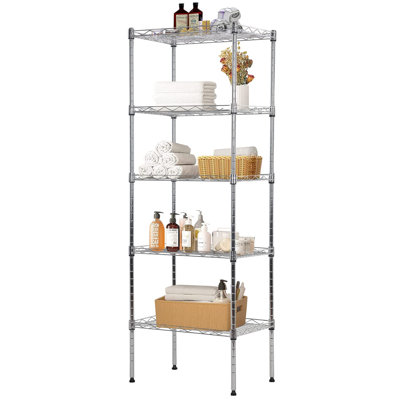  5-Tier Wire Shelving, Heavy Duty Metal Shelves Garage Shelving Unit 16.7"X11.8"X47.6" Chrome