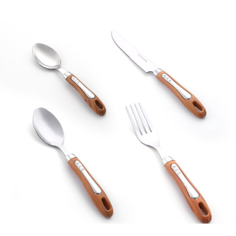 Wood-grain stainless steel Western-style tableware, exquisite knife, fork, and spoon set, suitable for both hotel and home use, perfect for steak and fruit.