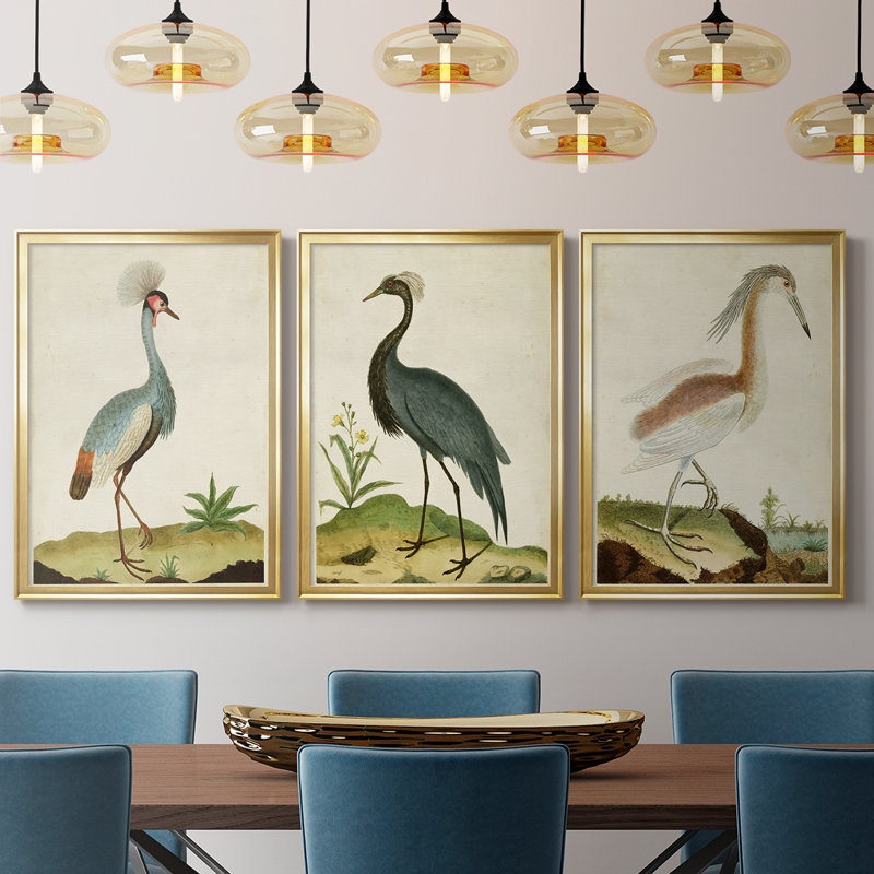 Heron Portrait I - Toile tendue avec châssis sur mesure - 3 pièces, H 19 po x l 27 po, Doré