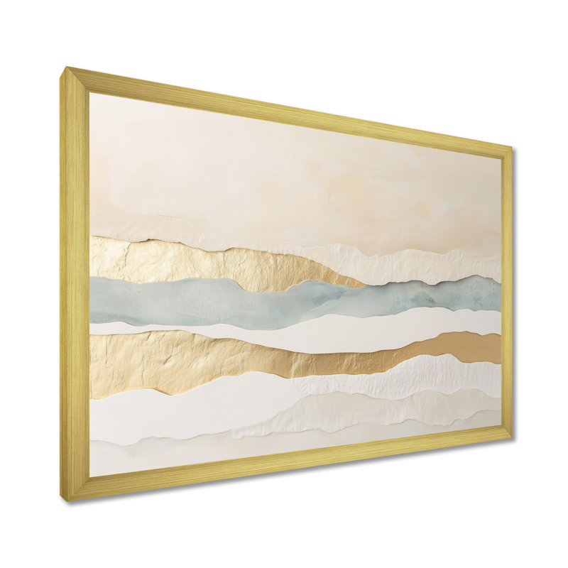 Rayures bleues, roses et dorées - Tableau abstrait encadré, H 12 po x l 20 po, Gold Picture Framed