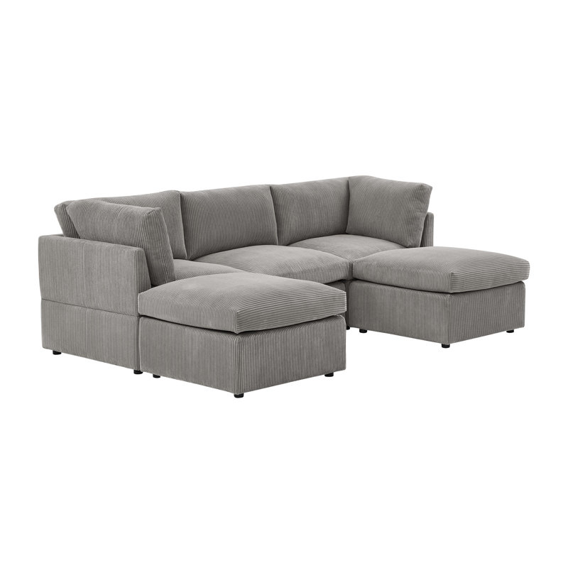 Canapé modulaire Foxbridge, Velours côtelé gris clair