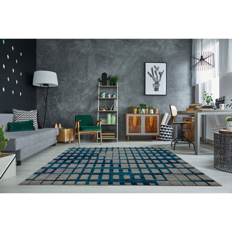 Tapis géométrique gris / bleu Pinheiro