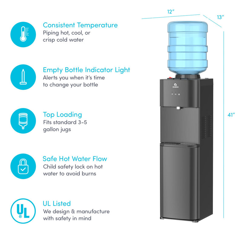 Black Top Loading Water Cooler Dispenser with Child Safety Lock