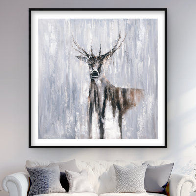 Winter Abstract Deer - Gray Snow Framed Matted Print Decor