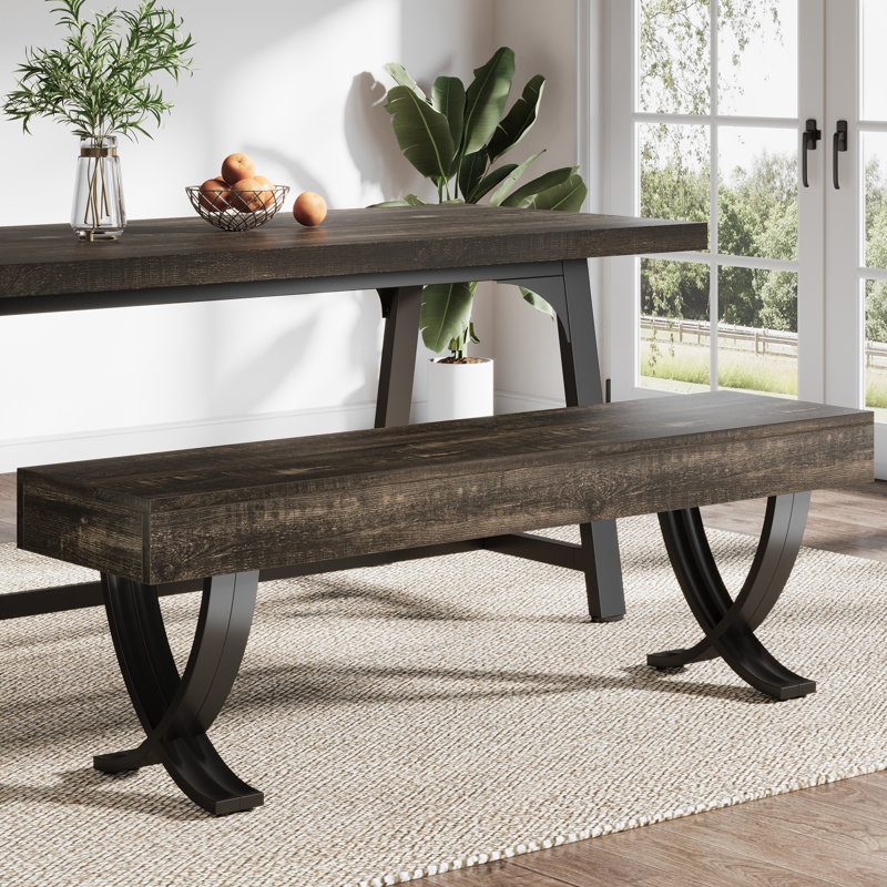 55-Inch Dining Bench, Rustic Kitchen Table Bench, Gray