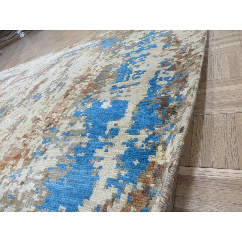 Tapis unique en laine noué à la main brun / ivoire 8 pi 3 po x 9 pi 11 po Mahsiah
