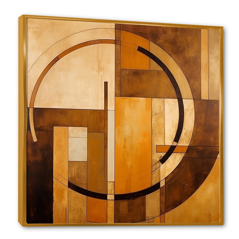 «Bronze Brilliance Symetry VI - Abstract Shapes», reproduction d'art sur toile, Cadre flottant doré