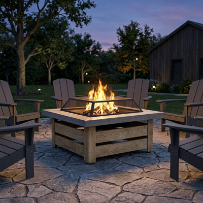 34-Inch Wood-Burning Fire Pit Table with Geometric Cut-Out Design, Durable Steel Construction