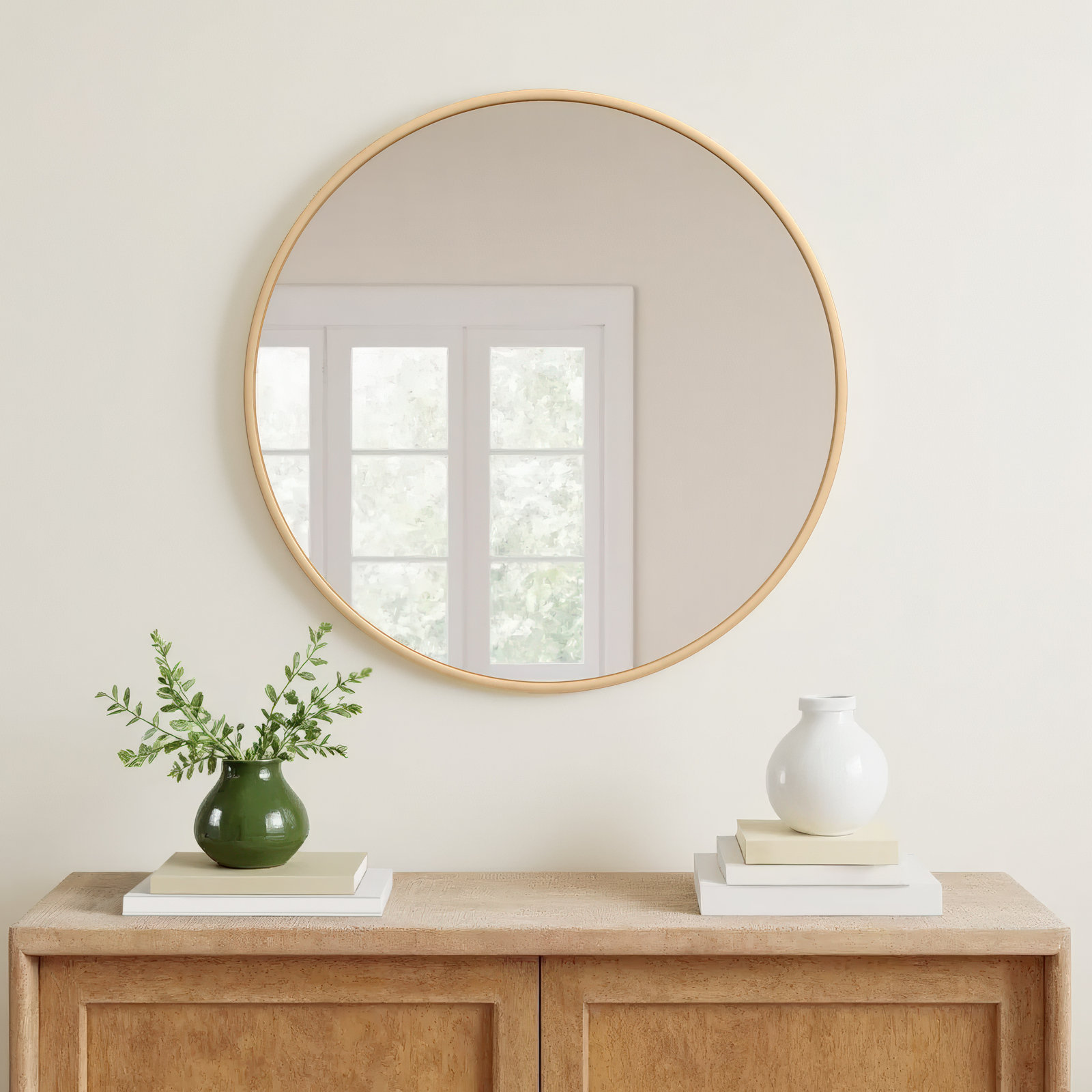 Sabine Metal Round Wall Mirror, 36" x 36", Brass