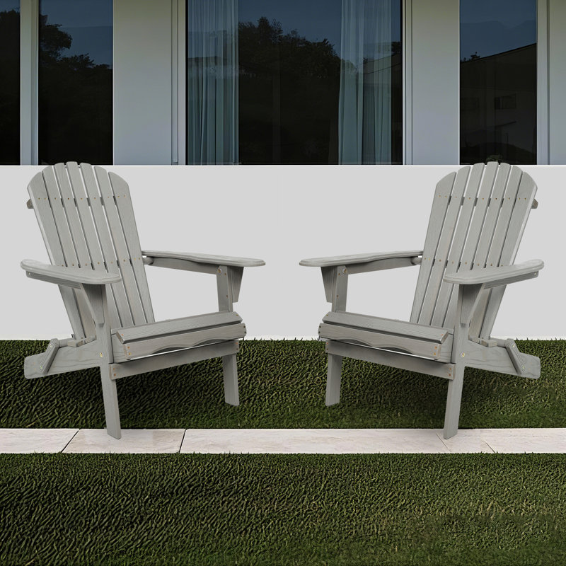Chaise d'appoint de piscine en bois massif - 2 chaises de patio pliables grises avec surface, Gris