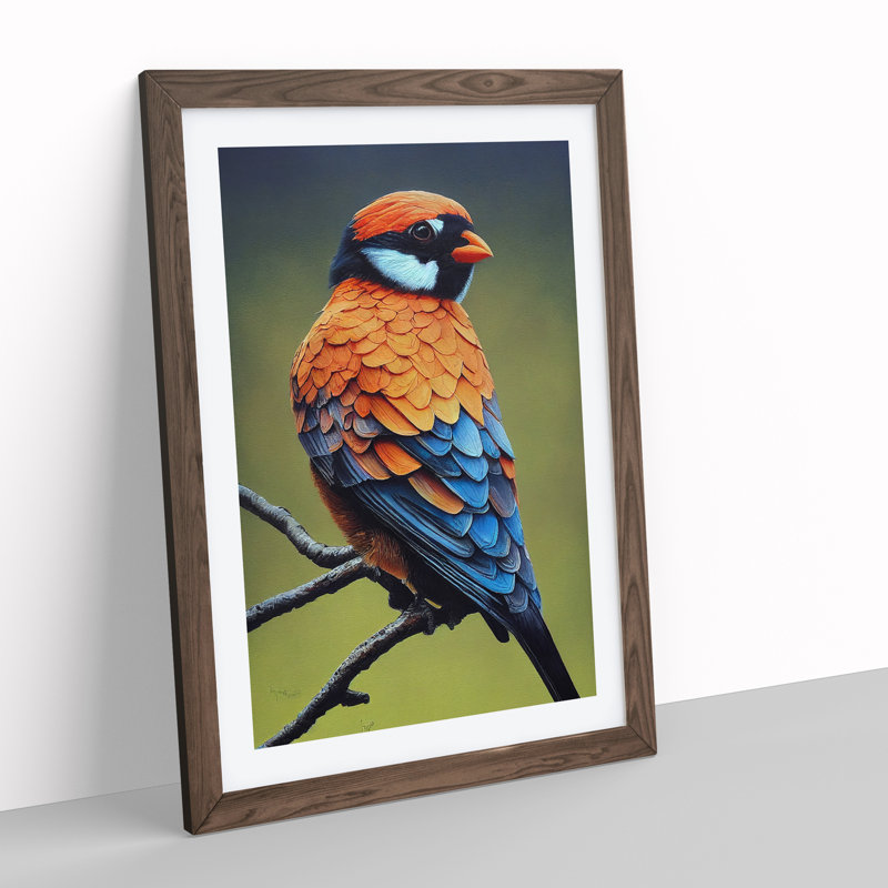 Delightful Bird - Single Picture Frame Print, 46cm H x 34cm W x 2cm D, Walnut